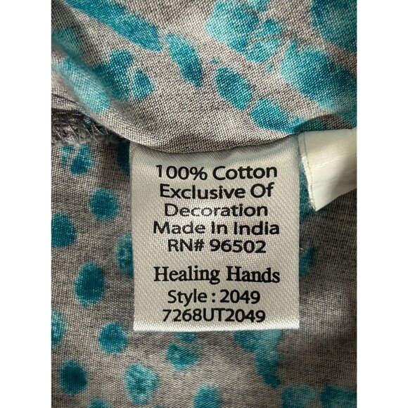 Healing Hands Women's Print 2-Pocket Short Sleeve Scrub Top in Gray/Blue - Sz L - Picture 5 of 6